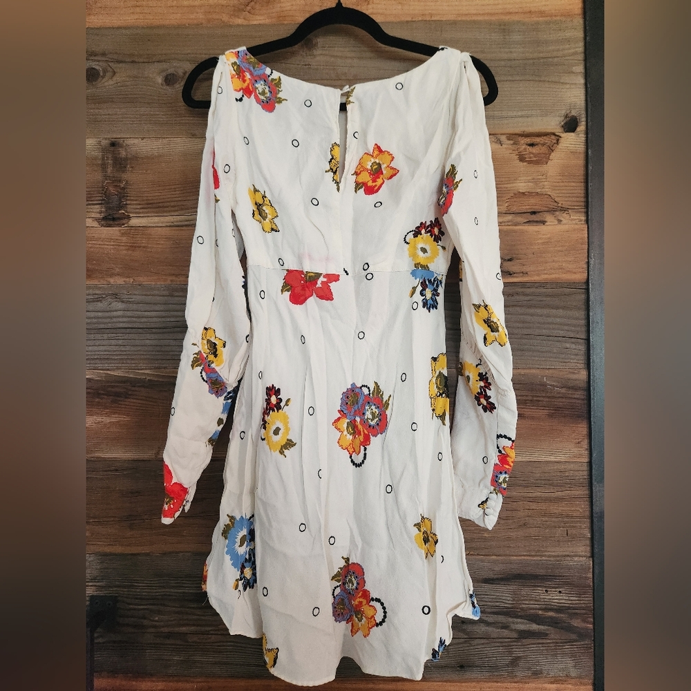 EUC Size 0 Free People ivory "Sunshadow" floral slitsleeve mini dress - Picture 5 of 7